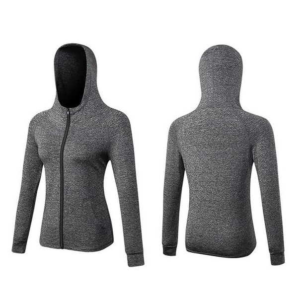 Autumn And Winter Zipper Long-sleeved Hooded Sports Jacket - Ladies (Color:Hemp Gray Size:M)