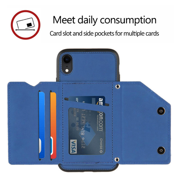 Skin Feel PU + TPU + PC Back Cover Shockproof Case with Card Slots & Holder & Photo Frame - iPhone XR(Royal Blue)