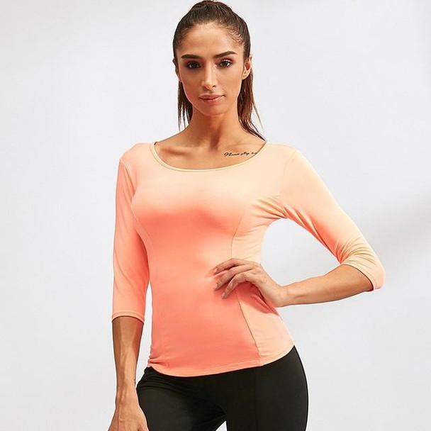 Back Cross Medium-length Sleeve Yoga Sportswear - Ladies (Color:Orange Pink Size:XXL)