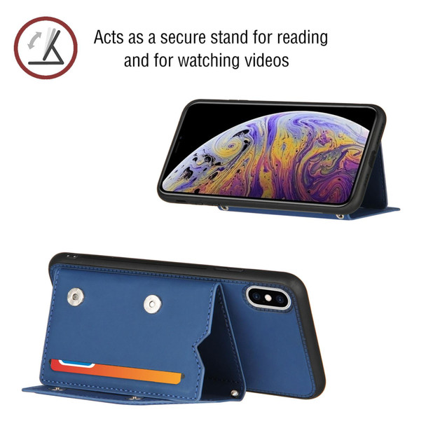 Skin Feel PU + TPU + PC Back Cover Shockproof Case with Card Slots & Holder & Photo Frame - iPhone X / XS(Royal Blue)