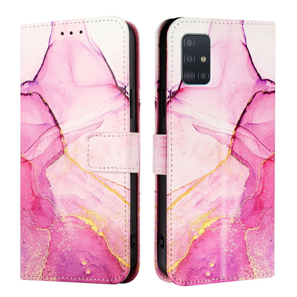 For Samsung Galaxy A51 5G PT003 Marble Pattern Flip Leather Phone Case(Pink Purple Gold)
