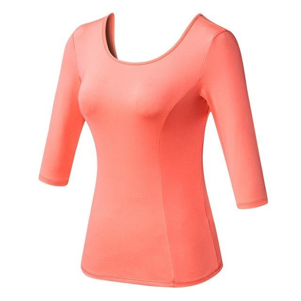 Back Cross Medium-length Sleeve Yoga Sportswear - Ladies (Color:Orange Pink Size:L)