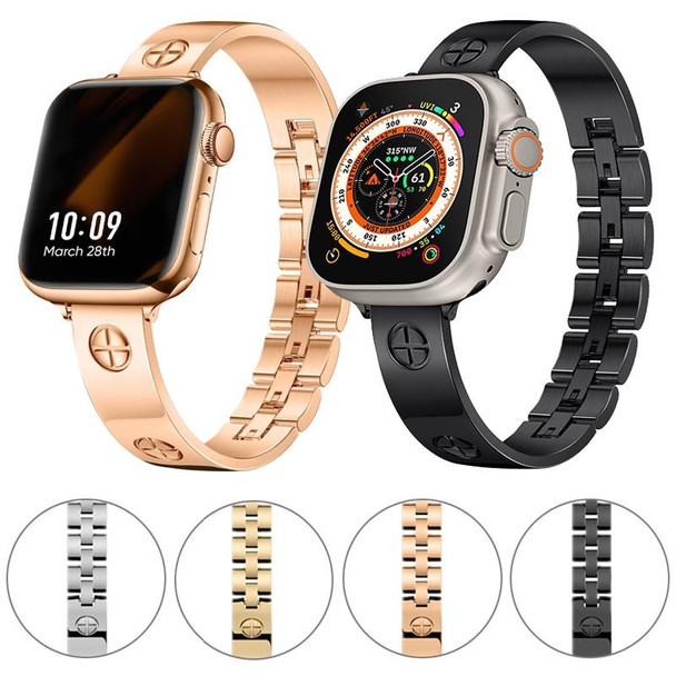 For Apple Watch SE 2023 44mm Cross Bracelet Stainless Steel Watch Band(Rose Gold)