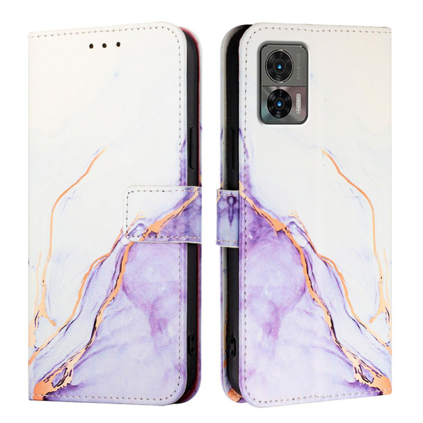 For Motorola Edge 30 Neo PT003 Marble Pattern Flip Leather Phone Case(White Purple)