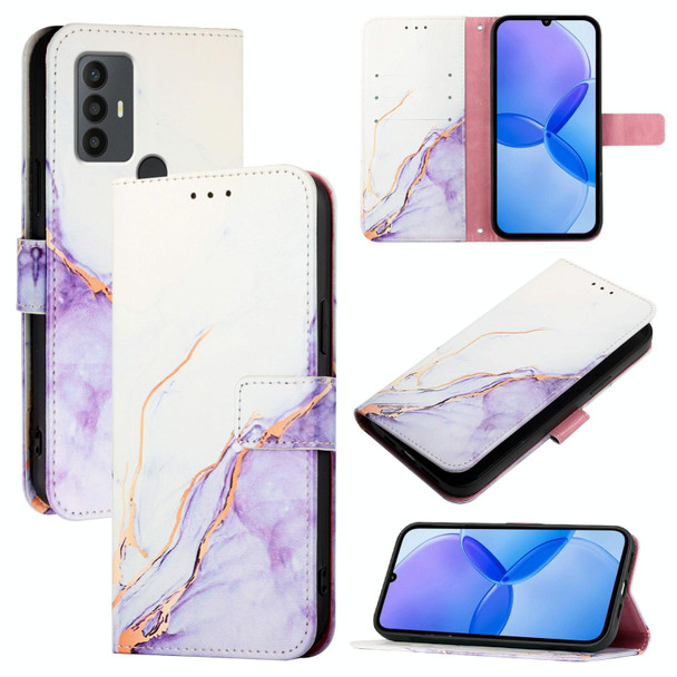 For TCL 30 SE PT003 Marble Pattern Flip Leather Phone Case(White Purple)