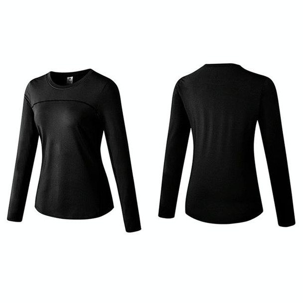 Fall And Winter Plus Velvet Quick-drying Stretch Yoga Long-sleeved Shirt for Ladies (Color:Black Size:XL)