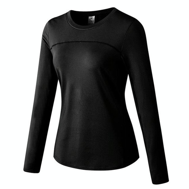 Fall And Winter Plus Velvet Quick-drying Stretch Yoga Long-sleeved Shirt for Ladies (Color:Black Size:XL)