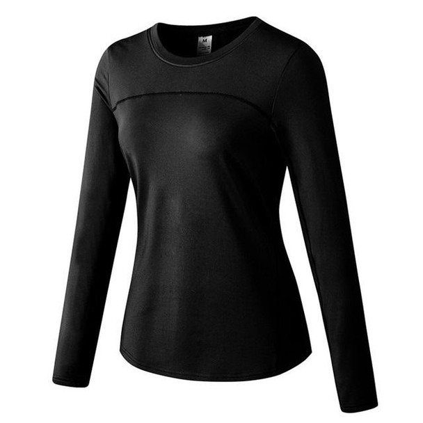 Fall And Winter Plus Velvet Quick-drying Stretch Yoga Long-sleeved Shirt for Ladies (Color:Black Size:M)