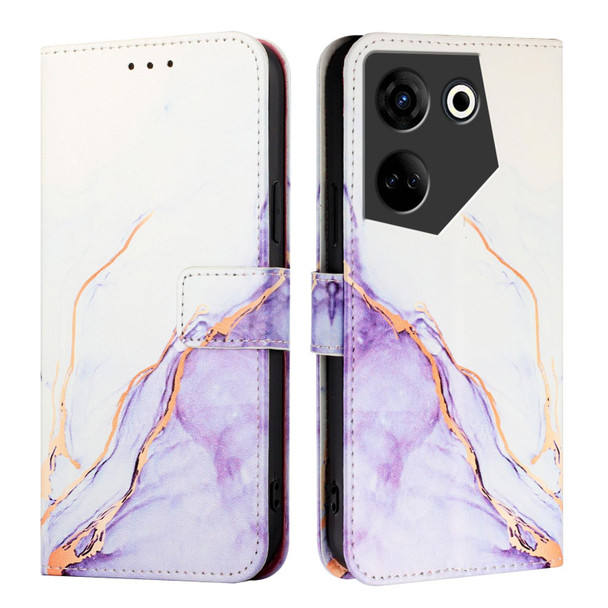 For Tecno Camon 20 / 20 Pro 4G PT003 Marble Pattern Flip Leather Phone Case(White Purple)