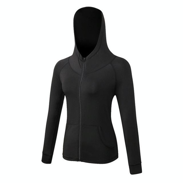 Autumn And Winter Zipper Long-sleeved Hooded Sports Jacket - Ladies (Color:Black Plus Velvet Size:XXL)
