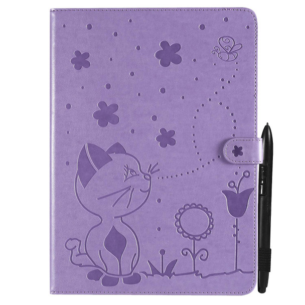 Cat Bee Embossing Pattern Horizontal Flip Leatherette Tablet Case - iPad mini 6(Purple)