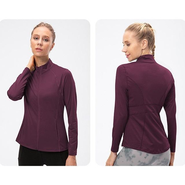 Autumn And Winter Zipper Long-sleeved Sports Jacket for Ladies (Color:Wine Red Size:XXL)