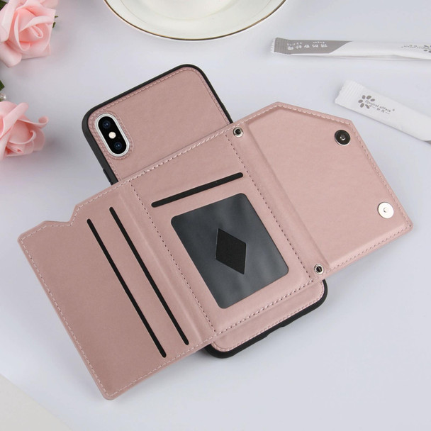 Skin Feel PU + TPU + PC Back Cover Shockproof Case with Card Slots & Holder & Photo Frame - iPhone XS Max(Rose Gold)