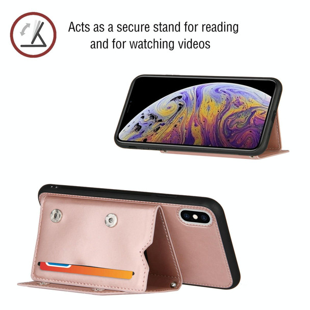 Skin Feel PU + TPU + PC Back Cover Shockproof Case with Card Slots & Holder & Photo Frame - iPhone XS Max(Rose Gold)