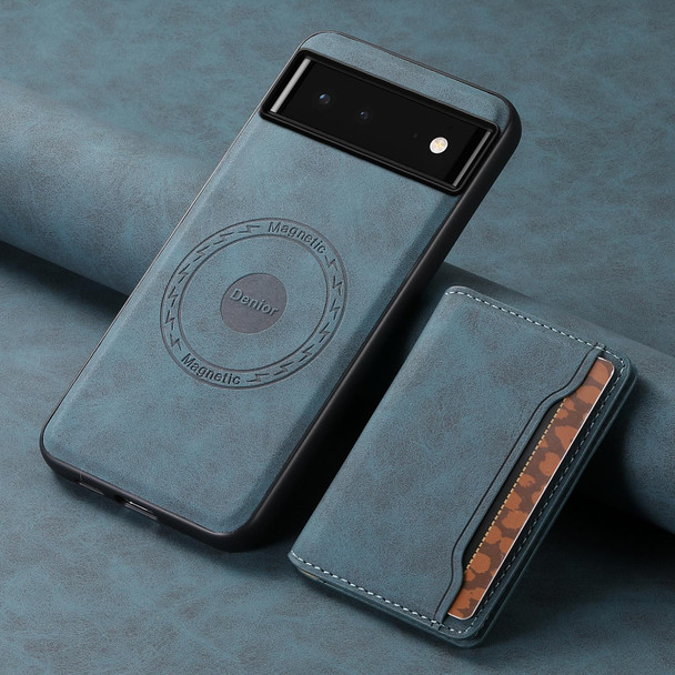 For Google Pixel 6 Denior D13 Retro Texture Leather MagSafe Card Bag Phone Case(Blue)