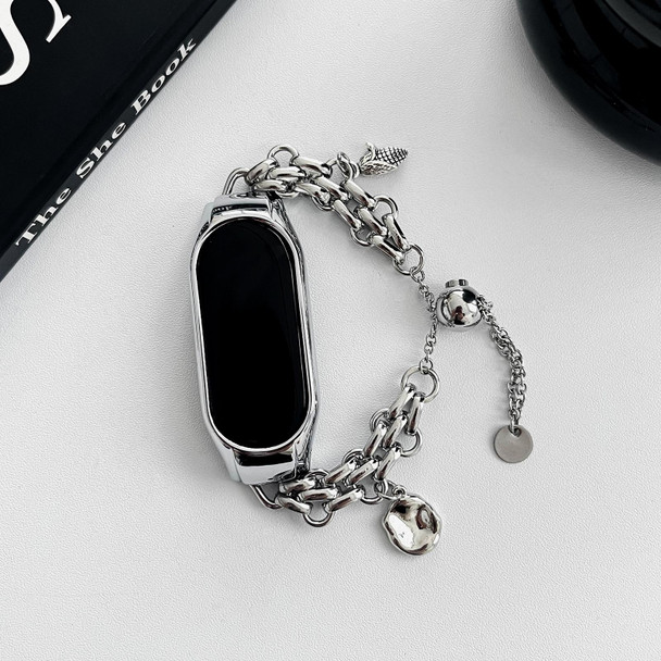 For Xiaomi Mi Band 5 / 6 Beaded Bracelet Metal Watch Band(Silver+Corn)