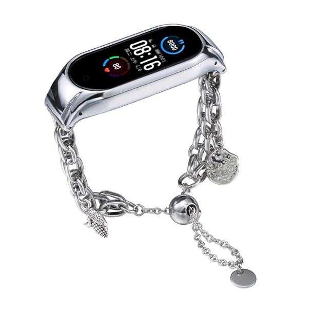 For Xiaomi Mi Band 5 / 6 Beaded Bracelet Metal Watch Band(Silver+Corn)