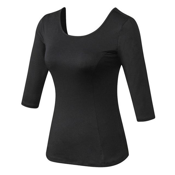 Back Cross Medium-length Sleeve Yoga Sportswear - Ladies (Color:Black Size:S)