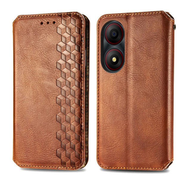 For ZTE Blade A34  Cubic Grid Pressed Magnetic Leather Phone Case(Brown)