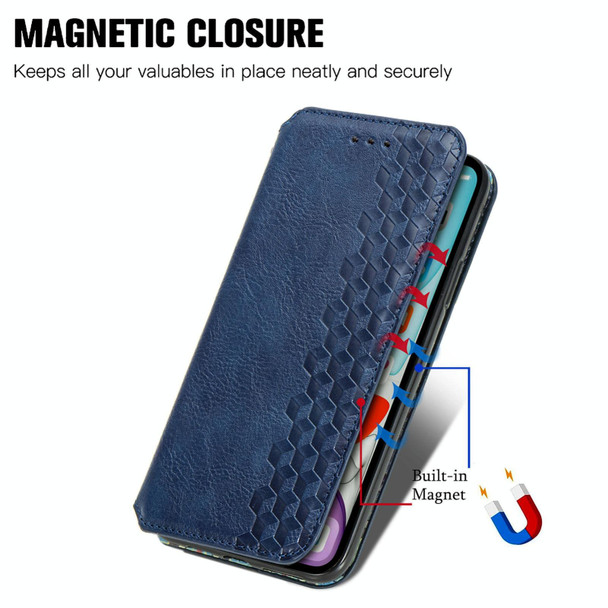 For ZTE Blade A34  Cubic Grid Pressed Magnetic Leather Phone Case(Blue)
