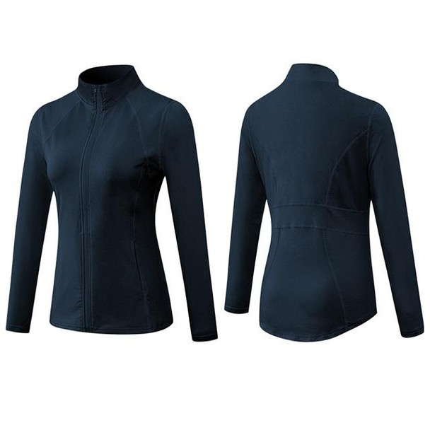 Autumn And Winter Zipper Long-sleeved Sports Jacket for Ladies (Color:Navy Blue Size:XXL)