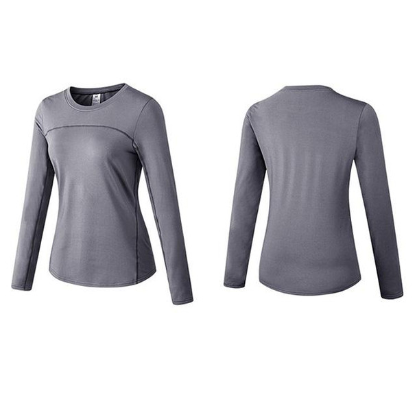 Fall And Winter Plus Velvet Quick-drying Stretch Yoga Long-sleeved Shirt for Ladies (Color:Grey Size:M)