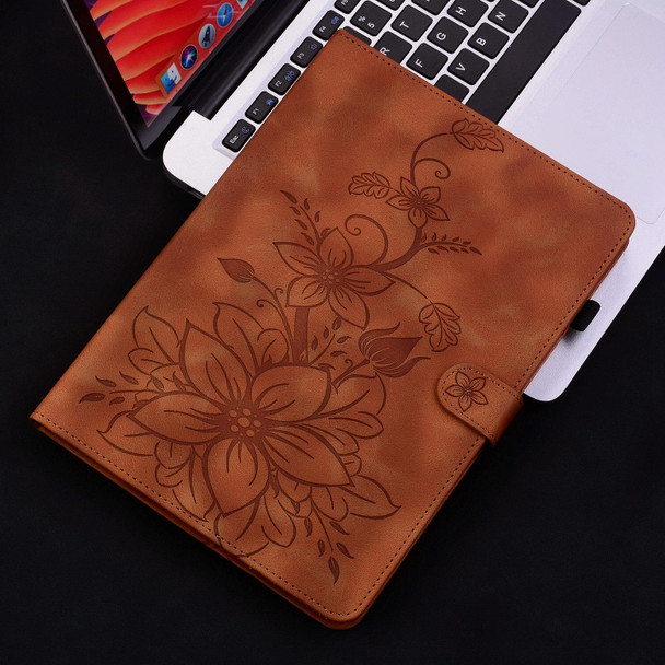 For iPad Pro 11 2022 / Air 10.9 2022 Lily Embossed Leather Smart Tablet Case(Brown)