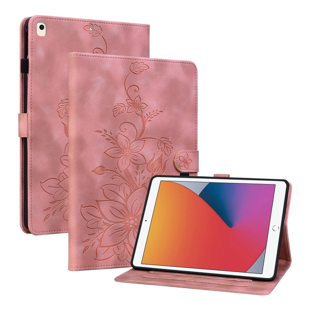 For iPad Air / Air 2 / 9.7 2017 / 2018 Lily Embossed Leather Smart Tablet Case(Pink)