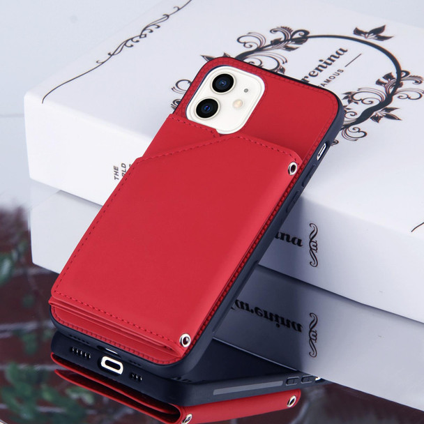 Skin Feel PU + TPU + PC Back Cover Shockproof Case with Card Slots & Holder & Photo Frame - iPhone 12 mini(Red)