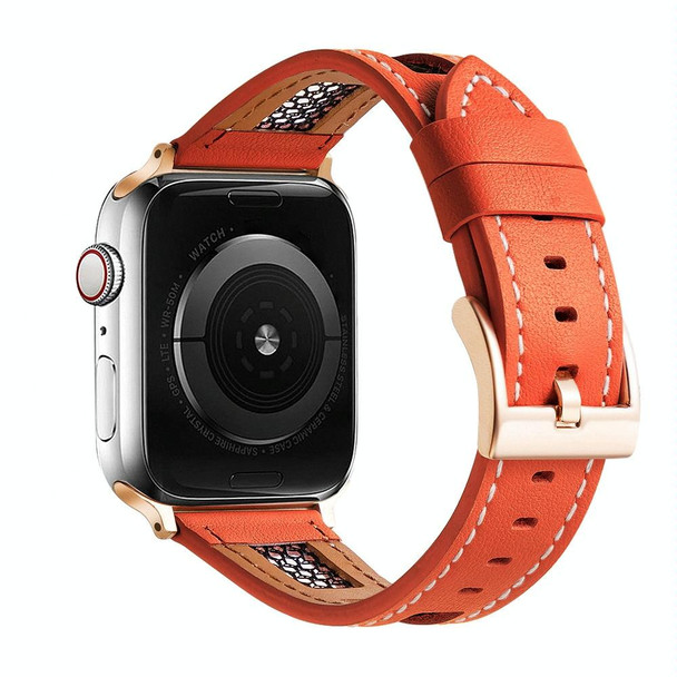For Apple Watch Series 9 45mm Mesh Calfskin Genuine Leather Watch Band(Orange)