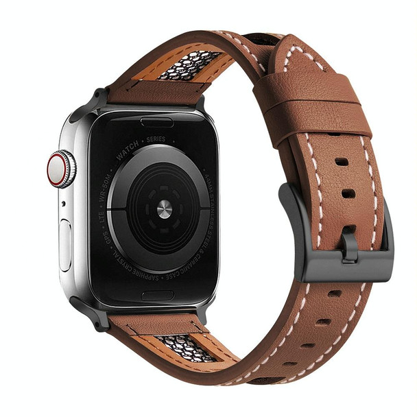 For Apple Watch Series 8 41mm Mesh Calfskin Genuine Leather Watch Band(Dark Brown)