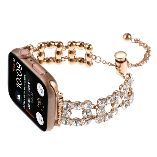 For Apple Watch Ultra 49mm Rhinestone Metal Bracelet Watch Band(Rose Gold)