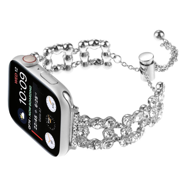 For Apple Watch Ultra 49mm Rhinestone Metal Bracelet Watch Band(Silver)