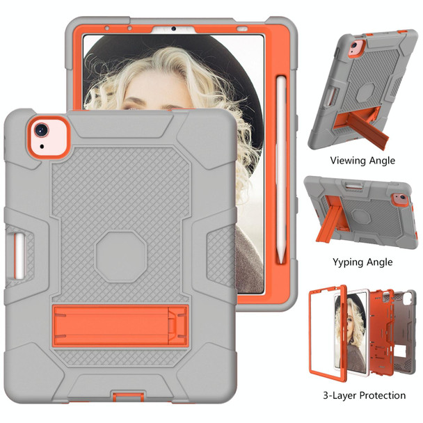 Contrast Color Robot Shockproof Silicone + PC Protective Case with Holder - iPad Air 2022 / 2020 10.9 inch(Grey Orange)