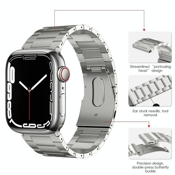 For Apple Watch Series 3 42mm PG63 Three-Bead Protrusion Titanium Metal Watch Band(Silver)