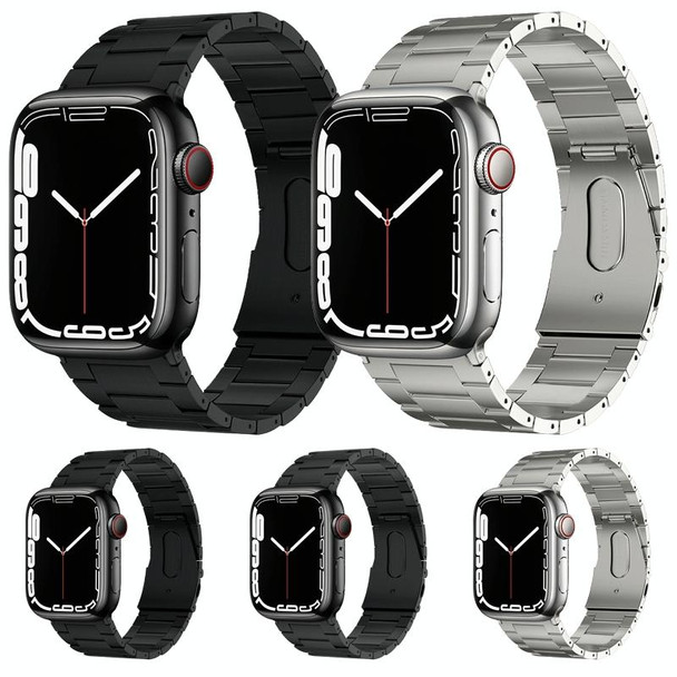 For Apple Watch Series 7 45mm PG63 Three-Bead Protrusion Titanium Metal Watch Band(Black)