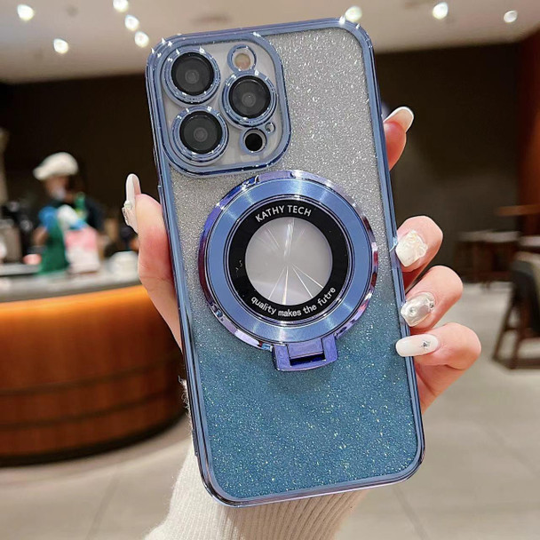 For iPhone  12 Pro Electroplated Holder Gradient Glitter Magsafe Phone Case(Blue)