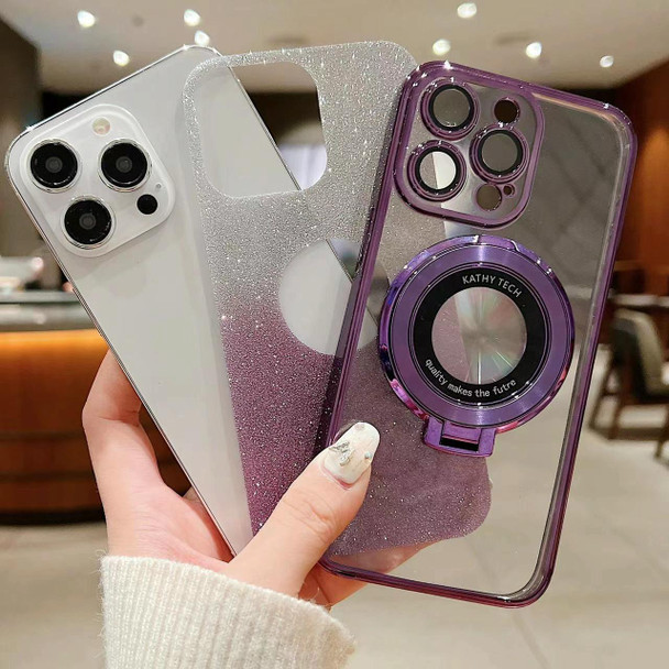 For iPhone  12 Pro Electroplated Holder Gradient Glitter Magsafe Phone Case(Purple)