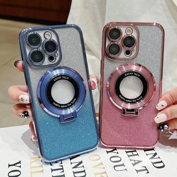 For iPhone 13 Electroplated Holder Gradient Glitter Magsafe Phone Case(Blue)