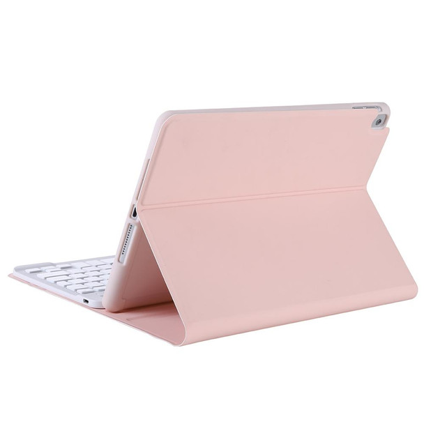 A07B-A Lambskin Texture Square Keycap Bluetooth Keyboard Leatherette Case with Touch Control - iPad 9.7 2018 & 2017 / Pro 9.7 inch / Air 2(Pink)