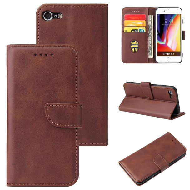 Calf Texture Buckle Horizontal Flip Leatherette Case with Holder & Card Slots & Wallet - iPhone SE 2022 / SE 2020 & 8 & 7(Brown)