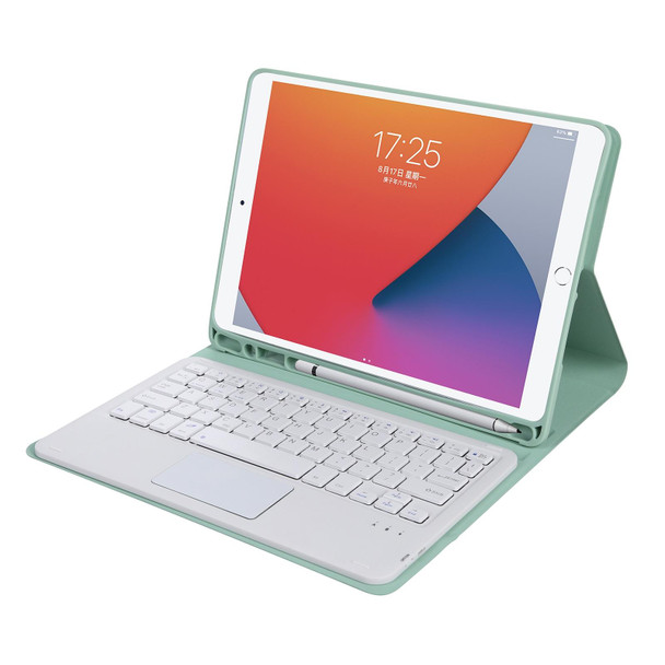 A07B-A Lambskin Texture Square Keycap Bluetooth Keyboard Leatherette Case with Touch Control - iPad 9.7 2018 & 2017 / Pro 9.7 inch / Air 2(Light Green)
