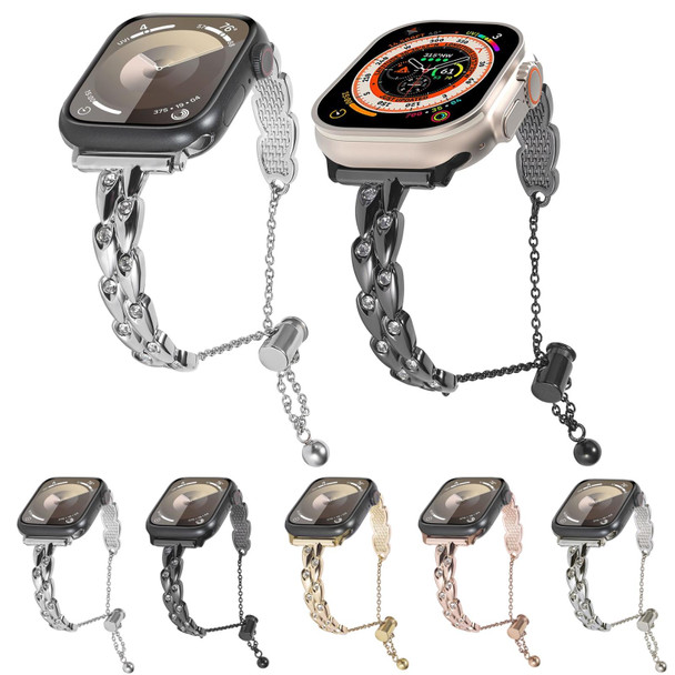 For Apple Watch Series 9 45mm Rhinestone Peacock Metal Bracelet Watch Band(Starlight)