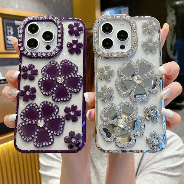 For iPhone 14 Pro Electroplating Flower Diamond TPU Phone Case(Blue)