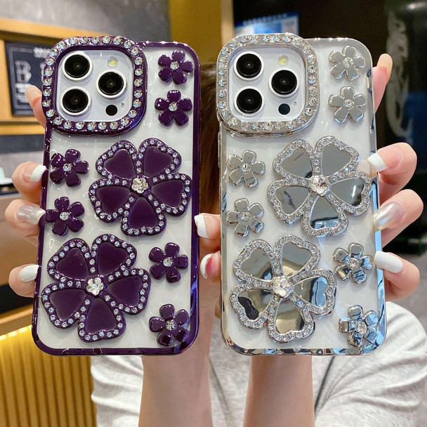 For iPhone 15 Electroplating Flower Diamond TPU Phone Case(Purple)