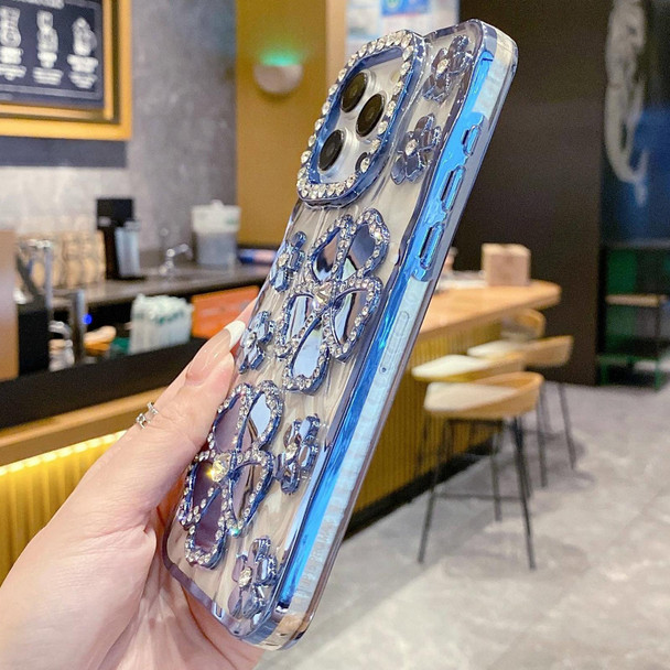 For iPhone 15 Plus Electroplating Flower Diamond TPU Phone Case(Silver)