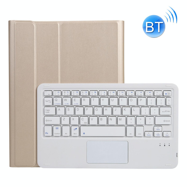 A07B-A Lambskin Texture Square Keycap Bluetooth Keyboard Leatherette Case with Touch Control - iPad 9.7 2018 & 2017 / Pro 9.7 inch / Air 2(Gold)