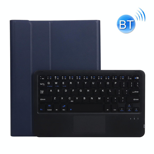 A07B-A Lambskin Texture Square Keycap Bluetooth Keyboard Leatherette Case with Touch Control - iPad 9.7 2018 & 2017 / Pro 9.7 inch / Air 2(Blue)