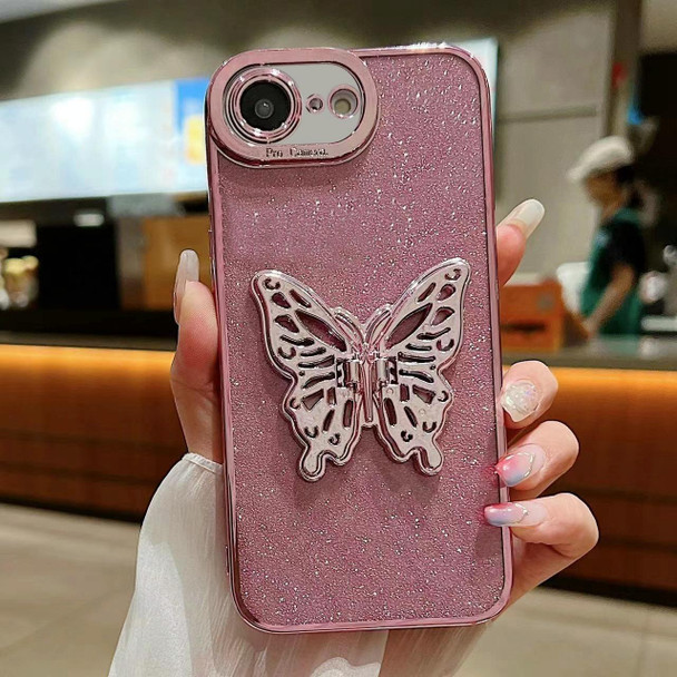 For iPhone 7 / 8 / SE 2022 Electroplated Glitter 3D Butterfly TPU Phone Case(Pink)