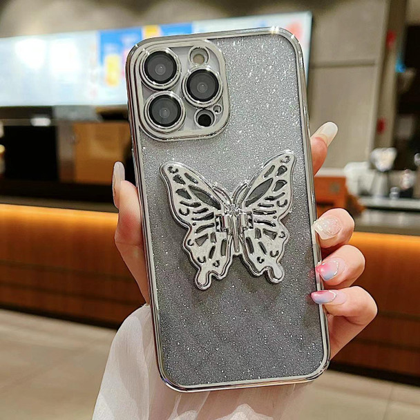 For iPhone 12 Pro Max Electroplated Gradient Glitter 3D Butterfly TPU Phone Case(Gradient Silver)